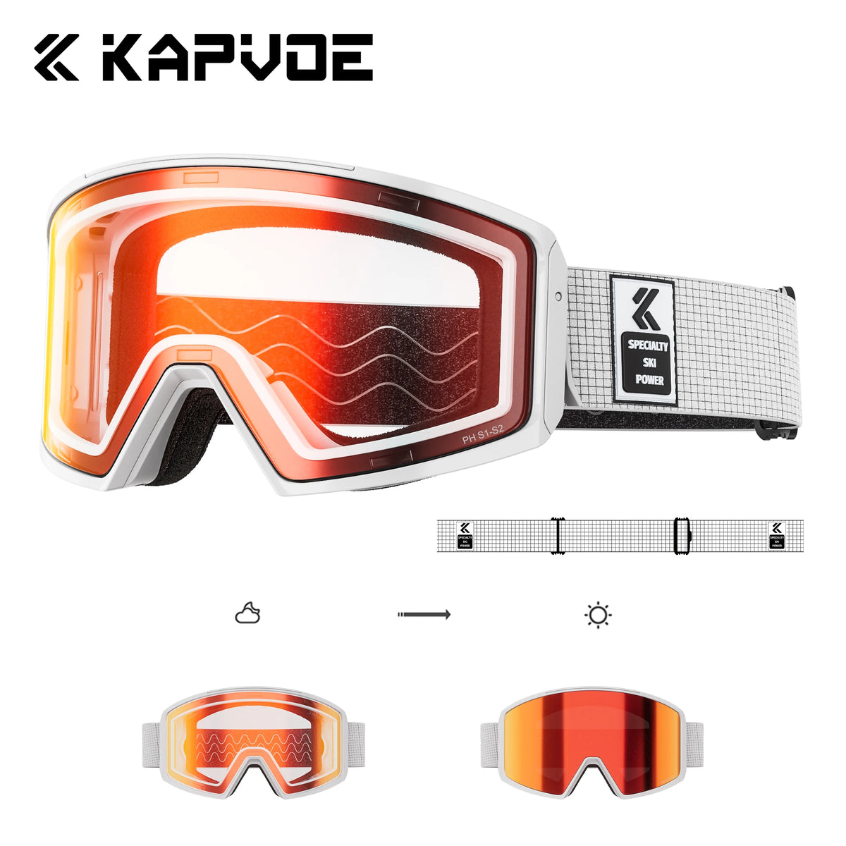 Gafas de Nieve Fotocromáticas Kapvoe, Gafas de Sol Antivaho para Snowboard, Protección UV400 para Hombres y Mujeres, Gafas de Esquí para Moto de Nieve de Invierno