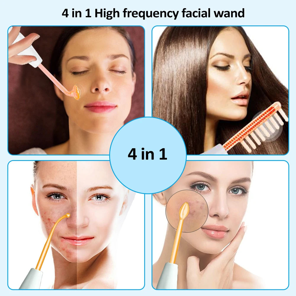 Máquina facial portátil de alta frecuencia, varita de electroterapia, tubo de vidrio con electrodos, dispositivo para reducir arrugas en la piel, herramientas para el cuidado de la piel del rostro.