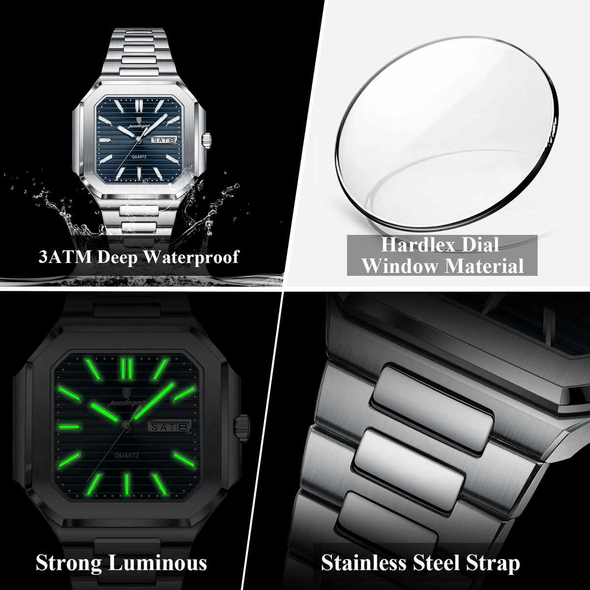 Reloj de cuarzo para hombre POEDAGAR, de negocios, impermeable, luminoso, con fecha y día, clásico, de acero inoxidable
