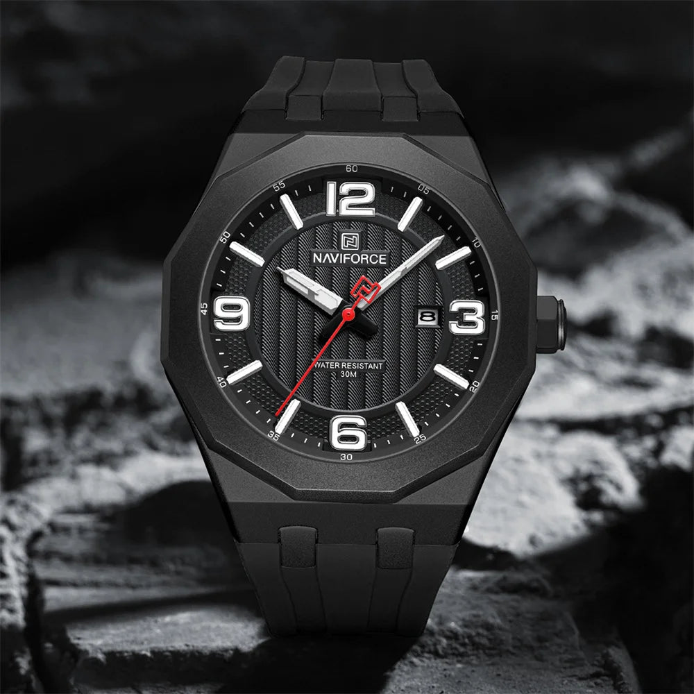 NAVIFORCE Men Wristwatch Top Brand Luxury Clear Business Watch Silicone Sport Military Original Quartz Male Clock Gift 8079