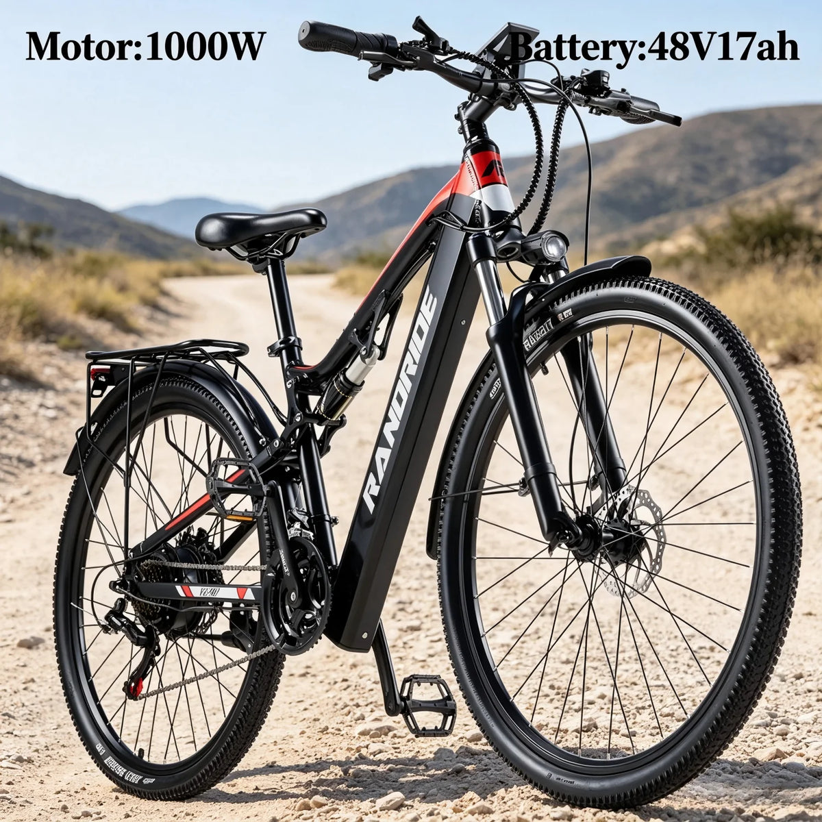 NUEVA Bicicleta eléctrica de 29 pulgadas YG90, batería de 48V17AH de 1000W, neumático de 29*2.1 pulgadas, amortiguador completo, freno de disco hidráulico, cuadro de aluminio