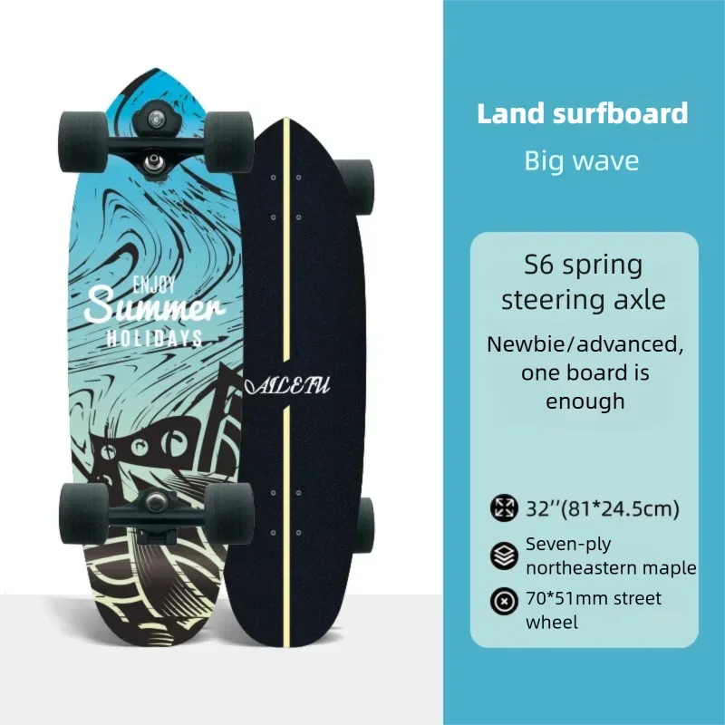 Patineta de Surf de 32 Pulgadas, Modelo S6, con Ejes de Resorte, Tabla de Madera de Arce de 7 Capas, Ruedas de PU HR80A, Completa, para Principiantes y Adultos, para Usar en la Calle