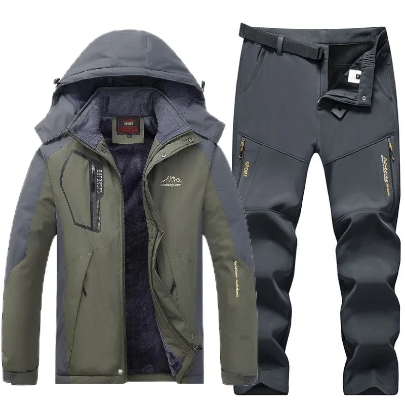 Traje de esquí de lana gruesa y cálida para hombre, impermeable, a prueba de viento, conjunto de chaqueta y pantalones para snowboard, traje de esquí para nieve de invierno al aire libre