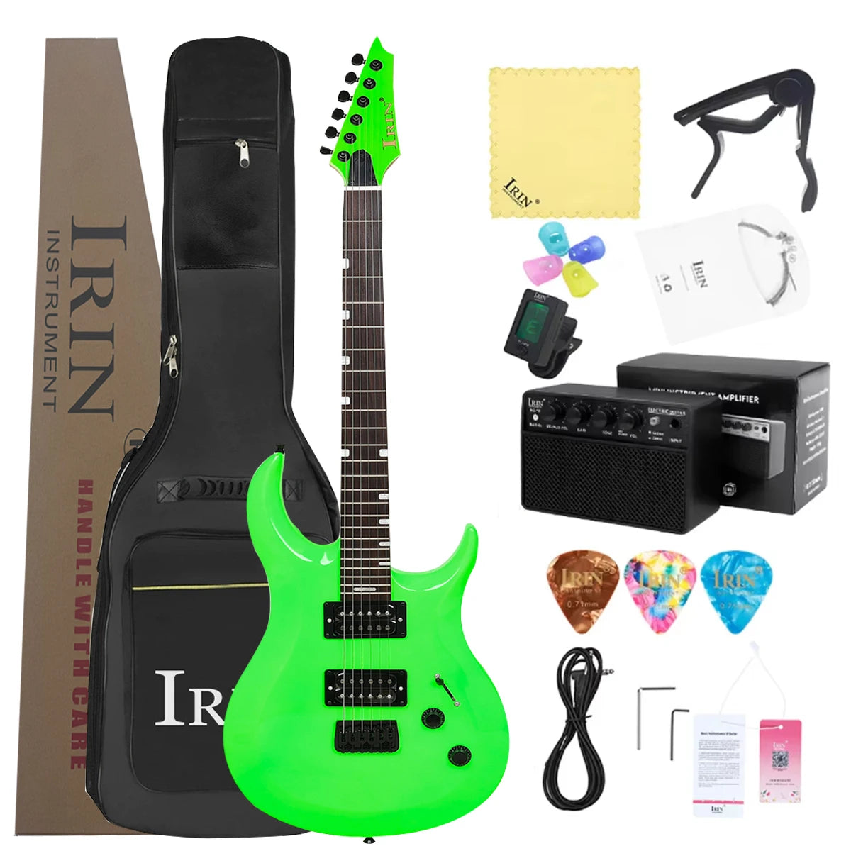 Guitarra eléctrica IRIN verde, 24 trastes, 6 cuerdas, pastilla doble, guitarra eléctrica para principiantes, tocar guitarra con parte