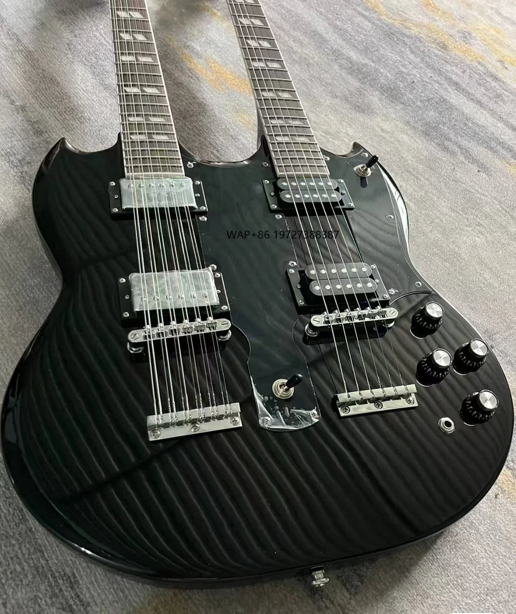Guitarra eléctrica de doble cabezal con cuerpo de caoba, diapasón de palisandro, 12 cuerdas + 6 cuerdas