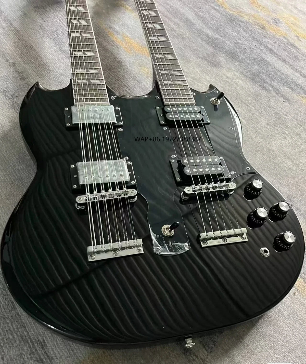 Guitarra eléctrica de doble cabezal con cuerpo de caoba, diapasón de palisandro, 12 cuerdas + 6 cuerdas
