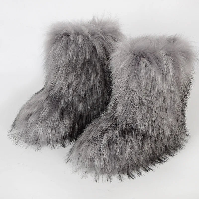 Botas de piel para mujer, botas de nieve de piel sintética peludas y esponjosas de lujo para invierno, botines de plataforma impermeables con cordones, botas de esquí rosas 2024