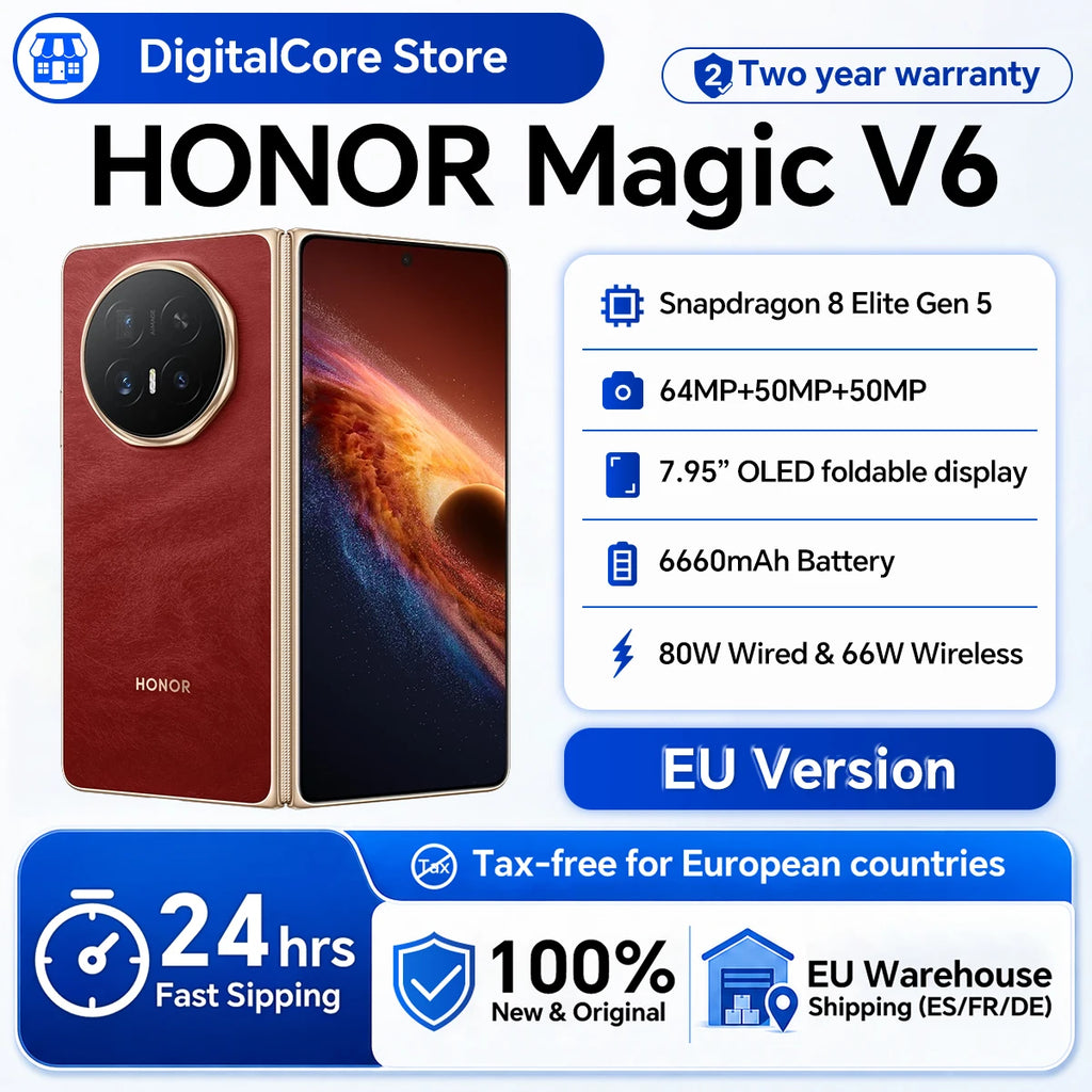 Smartphone HONOR Magic V6 5G Versión UE Snapdragon 8 Elite Gen5 Batería de 6660mAh SuperCharge de 80W MagicOS 10 Pantalla OLED de 7.95" IP69