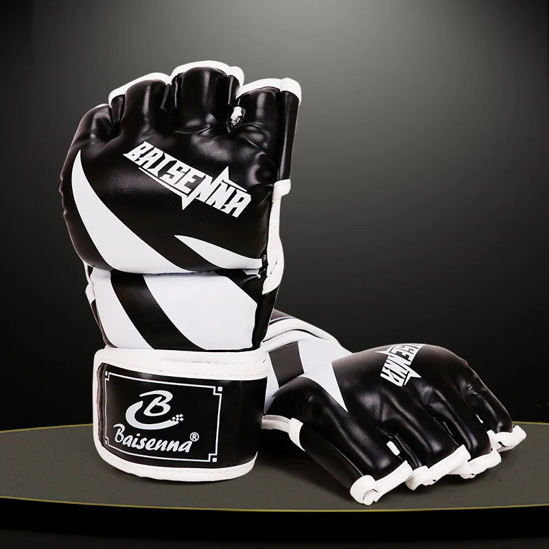 Guantes de Boxeo de Medio Dedo, Guantes de Boxeo MMA, Guantes de Competición de Muay Thai, Guantes de Entrenamiento de Boxeo de Cuero PU con Esponja