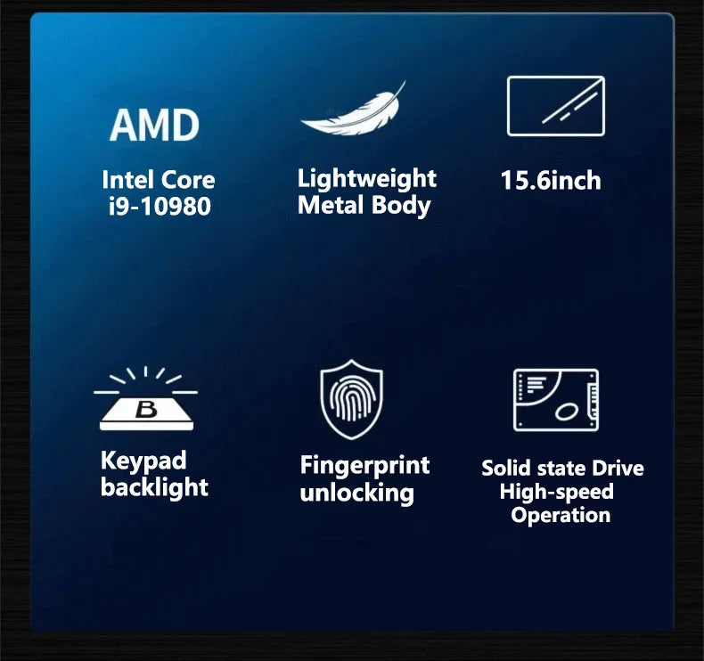 Portátil para Juegos y Negocios de 15.6 Pulgadas, Intel Core i9 10980HK, 32GB RAM, 2TB SSD, Windows 11 Pro, Teclado Retroiluminado, Desbloqueo por Huella Dactilar