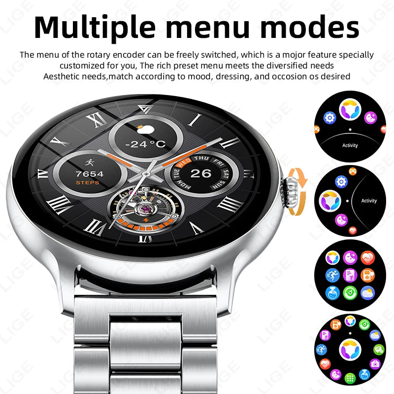 New Steel Smart Watch Men Bluetooth Call Full Touch Bluetooth Call Heart Rate Sleep Monitoring Waterproof Sport Smartwatch Women