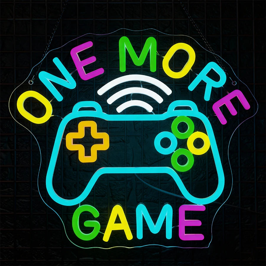 Rótulo de neón LED “One More Game” con mando de colores y arco de señales