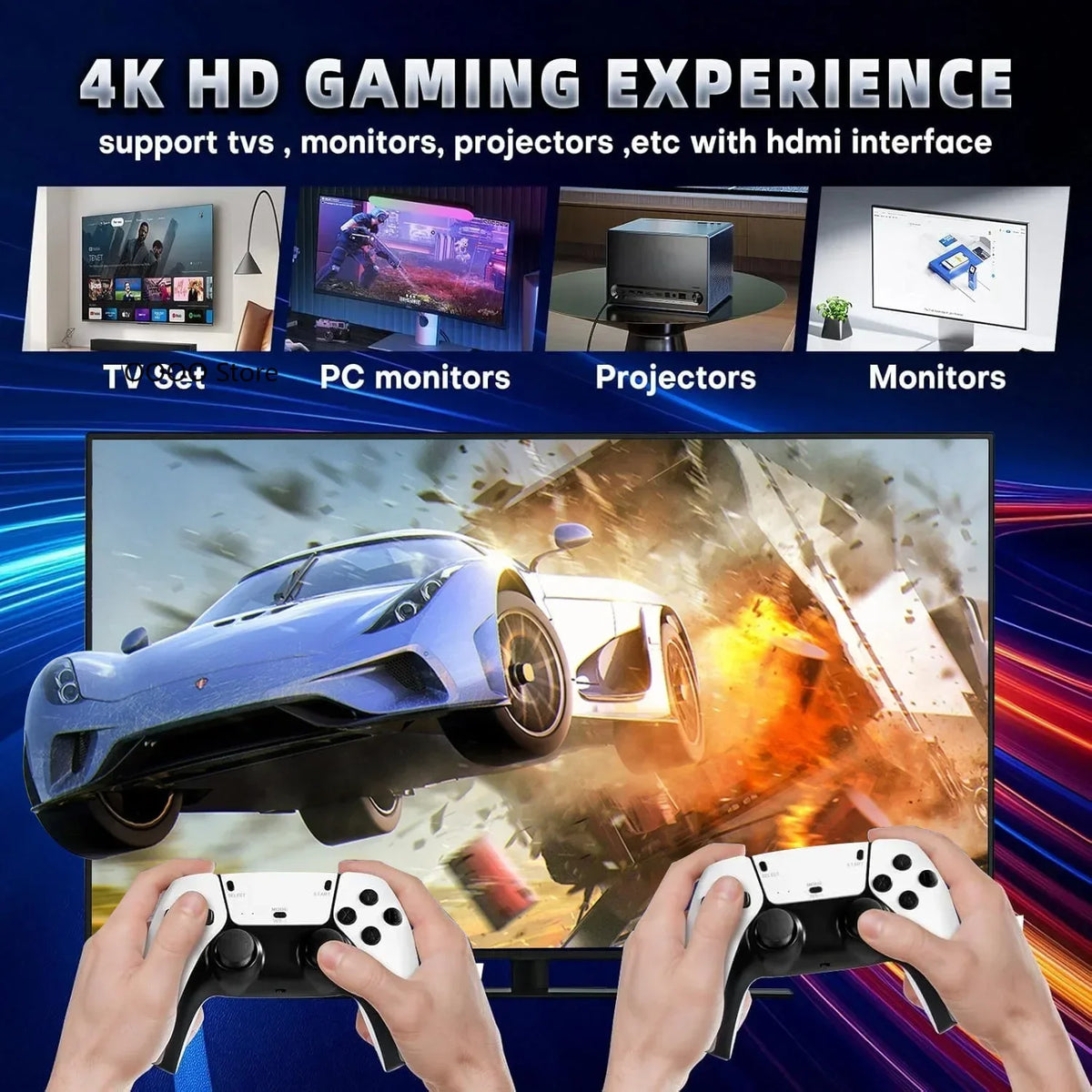 4K HD 64G Video Game Console: M15 Game Stick with 20000+ Classic Arcade Games, Dual Wireless Gamepads Two-Player TV System