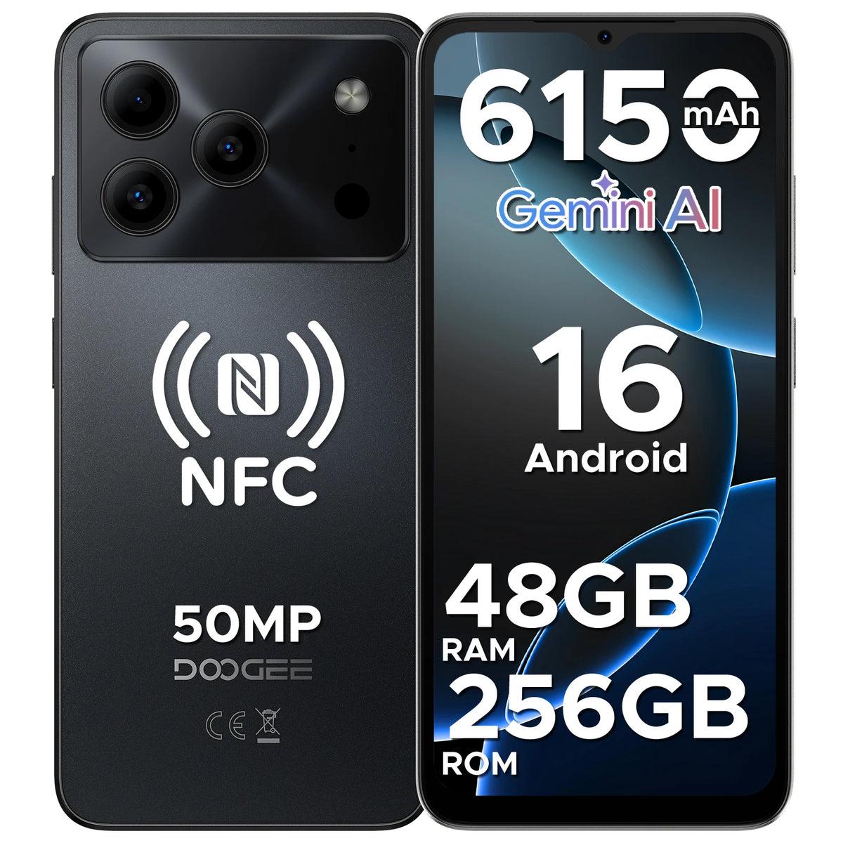 Teléfono inteligente DOOGEE Note56 Plus VIP Edition Android 16 Gemini AI, batería de 6150 mAh, 48 GB de RAM (6+42), 256 GB de ROM, cámara de 50 MP