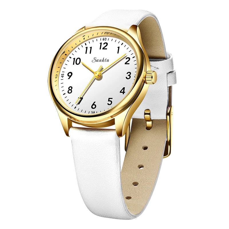 Reloj de cuarzo LIGE para mujer, diseño simple en blanco y negro, correa de piel casual, resistente al agua, pulsera elegante para regalo