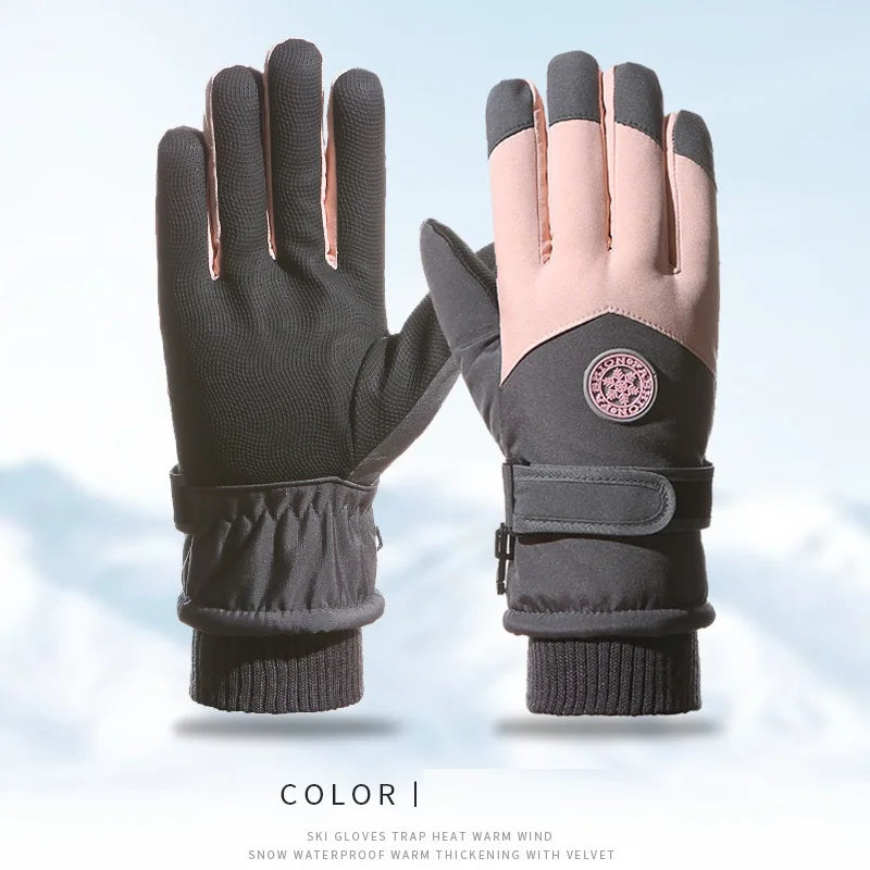 Guantes de Invierno Unisex para Snowboard y Esquí, de Cuero PU Antideslizante, con Pantalla Táctil, Impermeables, para Motociclismo, Cálidos, de Forro Polar