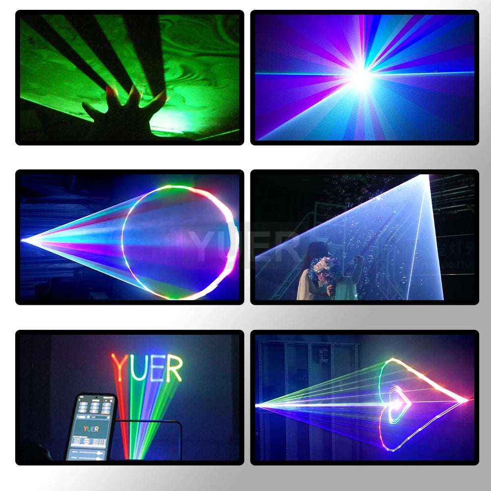YUER Bluetooth App 3W 5W 6W RGB animación luz láser escáner proyector luz de escenario DJ Disco Bar Club fiesta boda Navidad