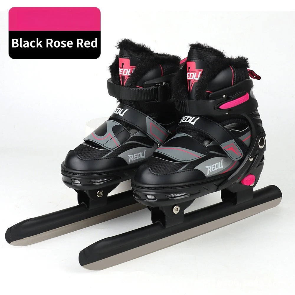 Patines de Hielo Ajustables para Niños, Forrados de Forro Polar, Cuchillas de Acero al Carbono Reforzadas, Botas de Patinaje sobre Hielo para Niños Principiantes