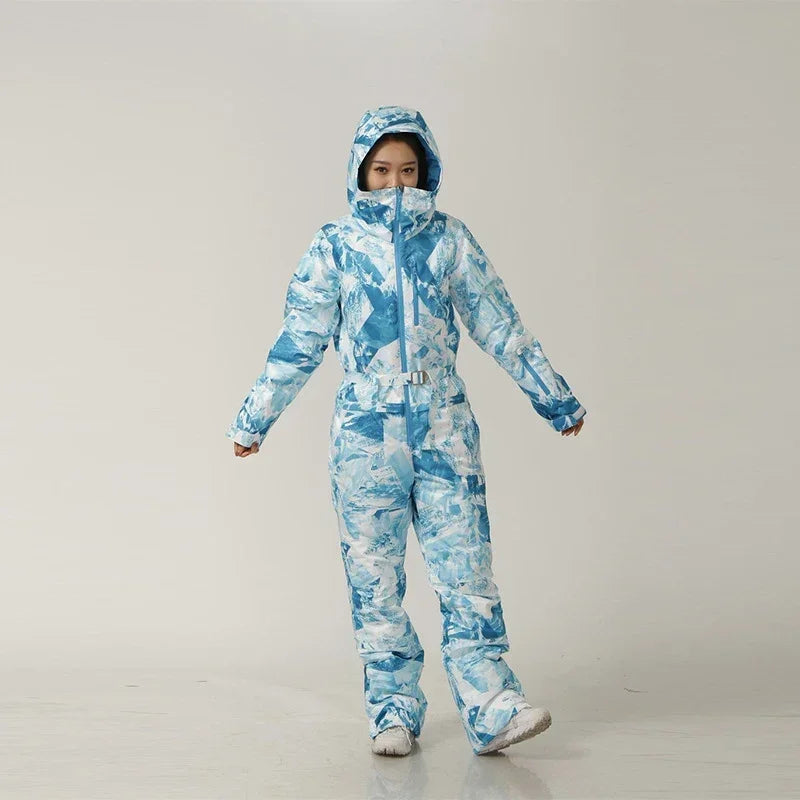 Trajes de esquí de una pieza para mujer, monos deportivos de invierno, traje de Snowboard impermeable, mono de nieve para mujer, ropa de esquí cálida con capucha, 2025