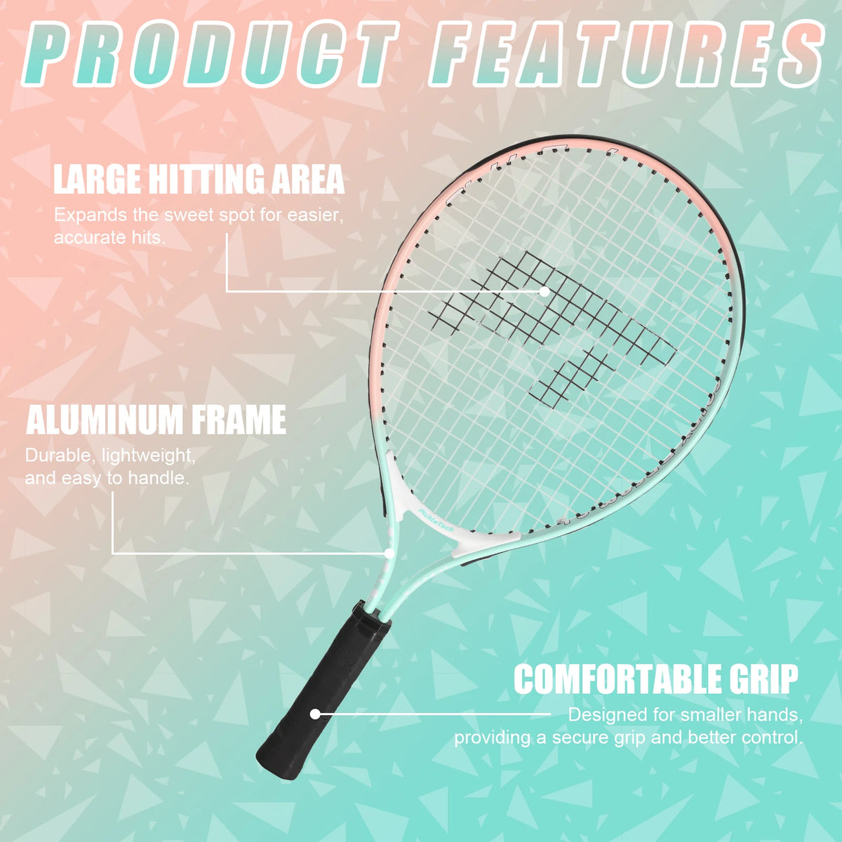 AMASPORT&PickleTech Raqueta de Tenis para Niños de 17 Pulgadas, Raqueta de Tenis de Aluminio con Bolsa para Niños Pequeños, Raquetas para Jugar al Aire Libre/Interior