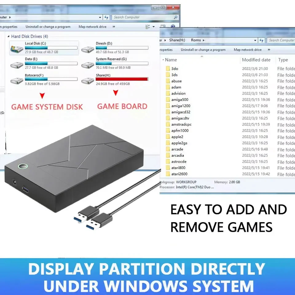 Batocera 40: unidad de juegos con capacidad para añadir o eliminar juegos, 4 TB, USB 3.0, más de 10 000 juegos, compatible con Windows 11 y ordenadores, fácil de usar con PS4/PS3/PS2/WII.