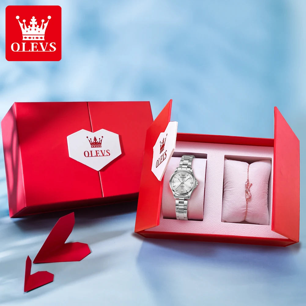 Reloj OLEVS 3668 para mujer, moderno, resistente al agua, luminoso, de cuarzo, con fecha automática, pulsera para dama, caja de regalo original.