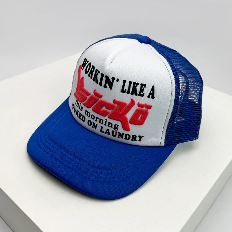 Gorra de béisbol estilo americano para crucero, con estampado de anime y letras, de malla tipo camionero, transpirable, para hombres y mujeres, versátil y a la moda