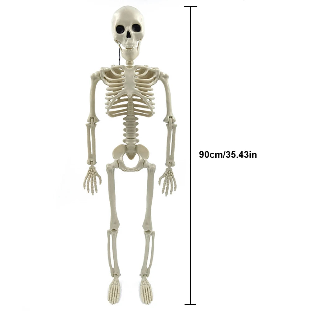 Estatua de esqueleto de terror para Halloween con articulaciones móviles/posables, adorno de calavera aterrador, temática de Halloween para jardín, patio o casa embrujada