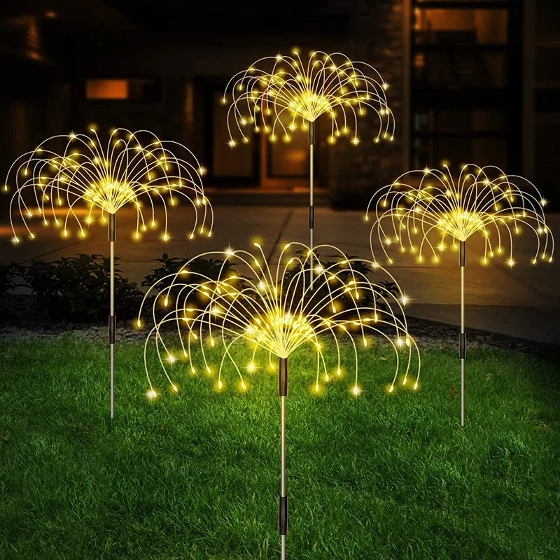 Lámpara solar LED de fuegos artificiales, decoración de jardín para exteriores, luces de hadas para senderos, luces solares impermeables para Navidad, patio, balcón y césped