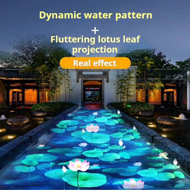 Proyector dinámico 3D con foco de suelo de flor de loto y ondas de agua, luz decorativa creativa para paisajes exteriores y luz ambiental