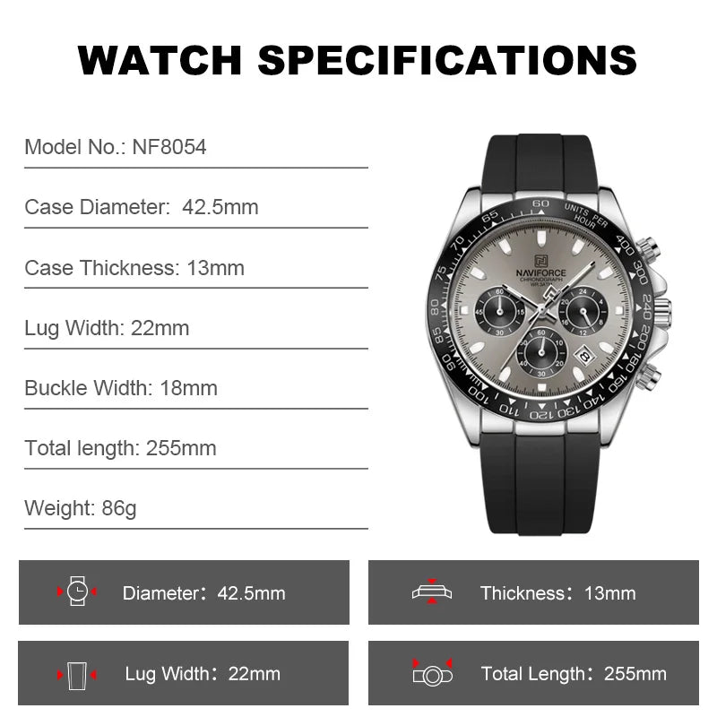 Reloj de cuarzo deportivo impermeable para hombre NAVIFORCE, cronógrafo, correa de silicona, reloj de pulsera luminoso, Relogio Masculino