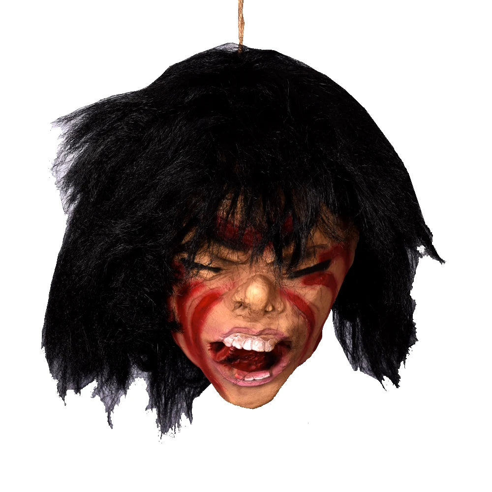 Decoración de Halloween casa embrujada Horror pelo largo cabeza simulada Ghos colgante accesorios de Halloween habitación Escape colgante con cuentas