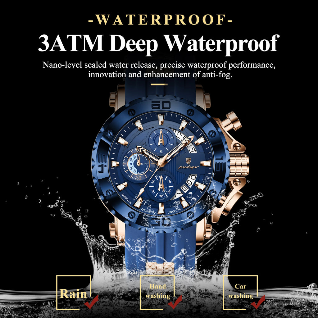 Reloj para hombre POEDAGAR Youth Sports, cronógrafo, fecha, resistente al agua, luminoso, correa de silicona, cuarzo, moderno, reloj para hombre