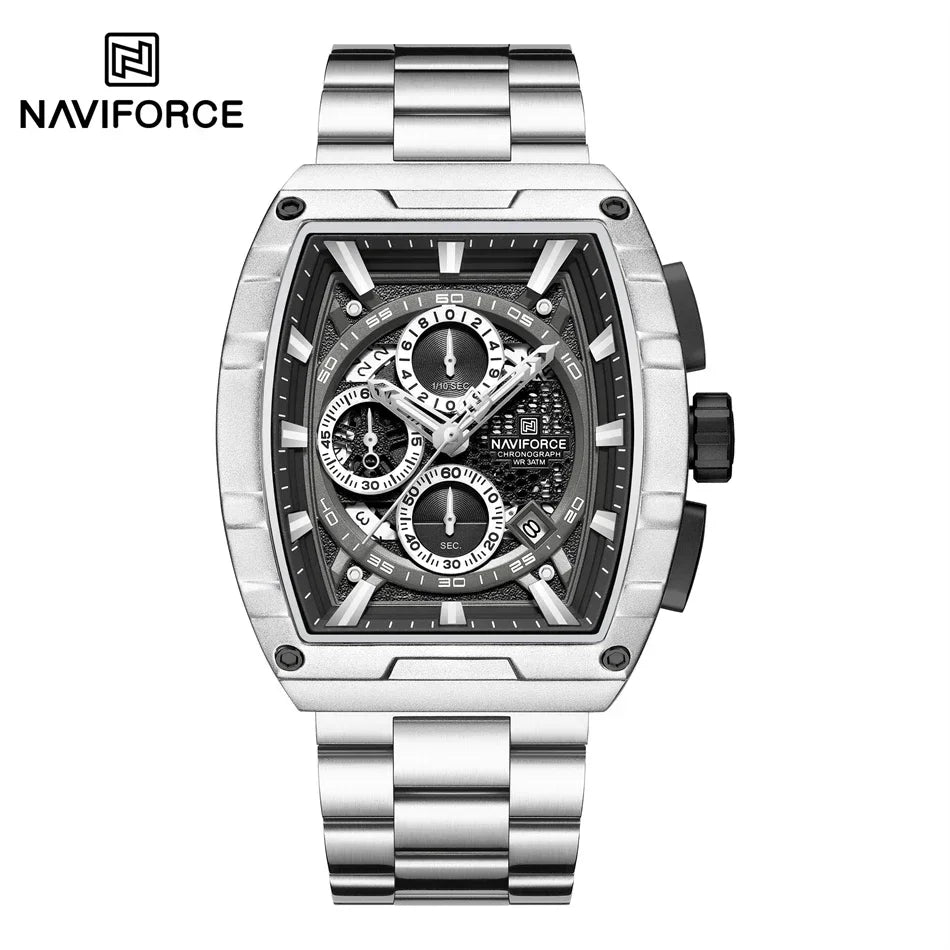 Reloj de cuarzo con cronógrafo para hombre NAVIFORCE, moderno, deportivo, para exteriores, para viajes, original, regalo para hombre, nuevo estilo, diseño Tonneau