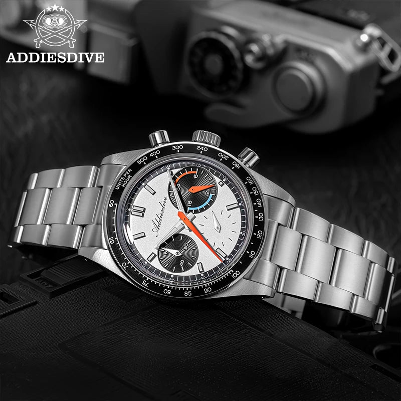 ADDIESDIVE 37mm VK63 Men's Watch Multifunction Chronograph Quartz Watches AD2539 Relógio Masculino Bubble Mirror Glass NEW Clock