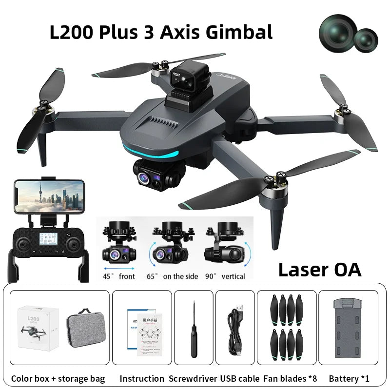 Nuevo dron GPS L200 Plus de fábrica, profesional, 4K HD, doble lente, cardán de 3 ejes, evitación de obstáculos láser de 360°, cuadricóptero RC sin escobillas