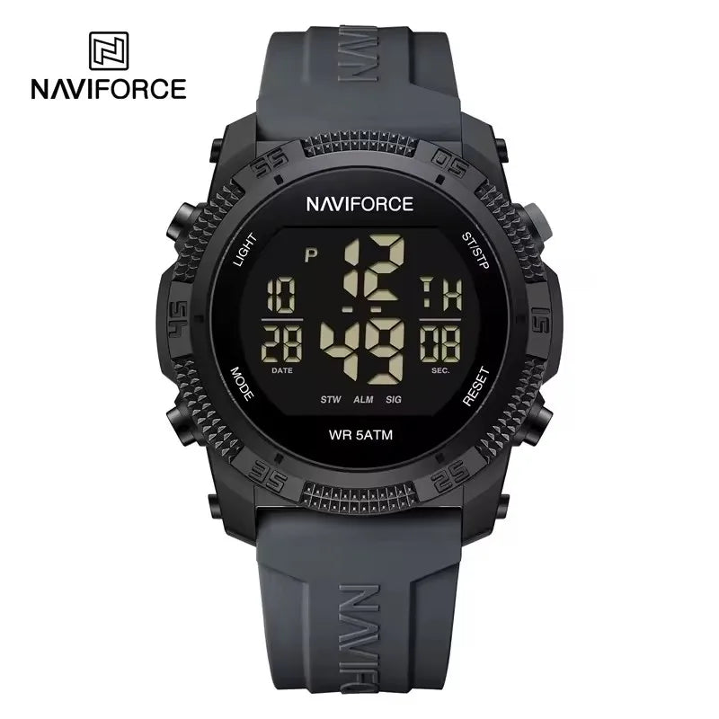Reloj digital deportivo NAVIFORCE 7104 para hombre, estilo casual, electrónico, con calendario, luminoso, resistente al agua y correa de silicona