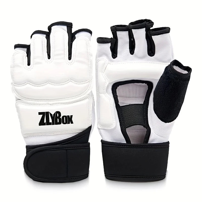 1 par de guantes de boxeo de Pu, guantes Mma, saco de arena de medio dedo, guantes de Taekwondo Muay Thai, equipo de entrenamiento de boxeo profesional