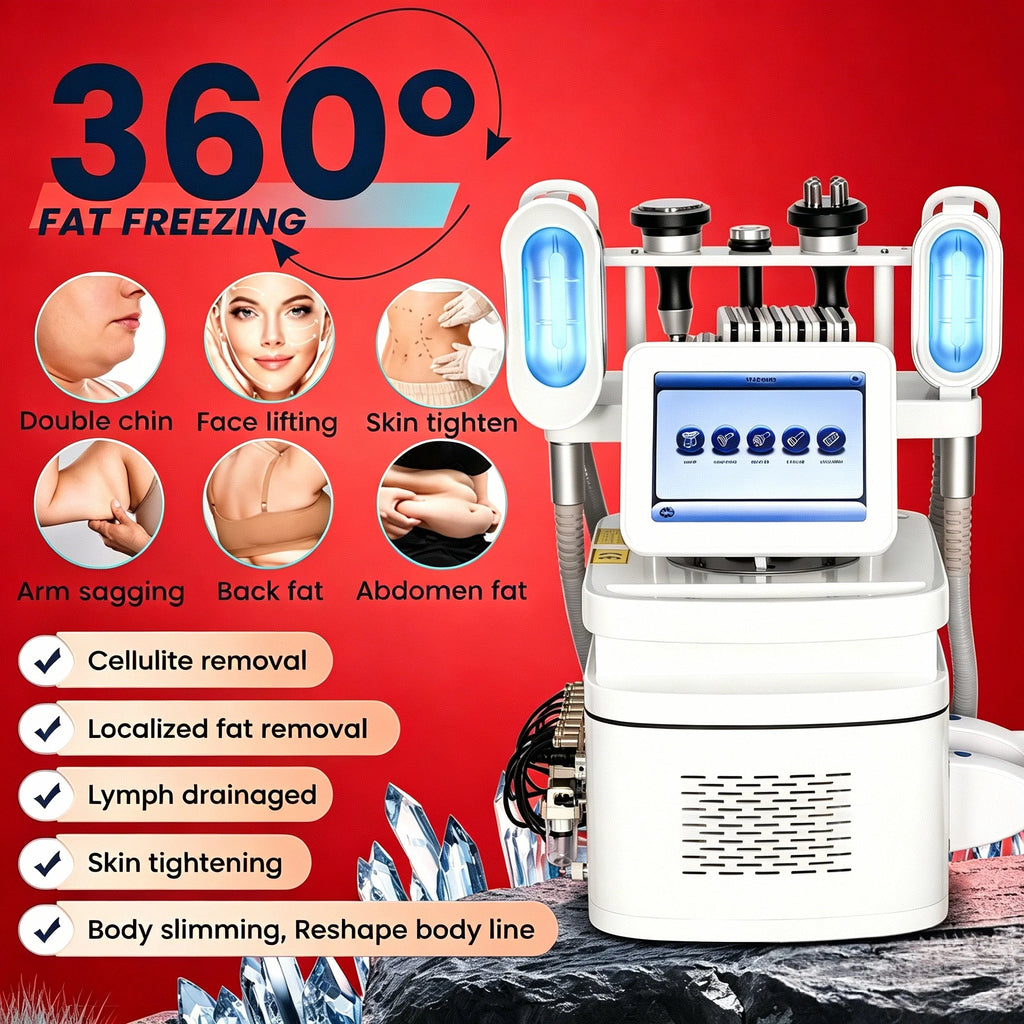 360 °   Reducción de grasa mediante criolipólisis para un contorno corporal eficaz, eliminación de grasa y reducción de la celulitis, utilizando la tecnología de cavitación al vacío.