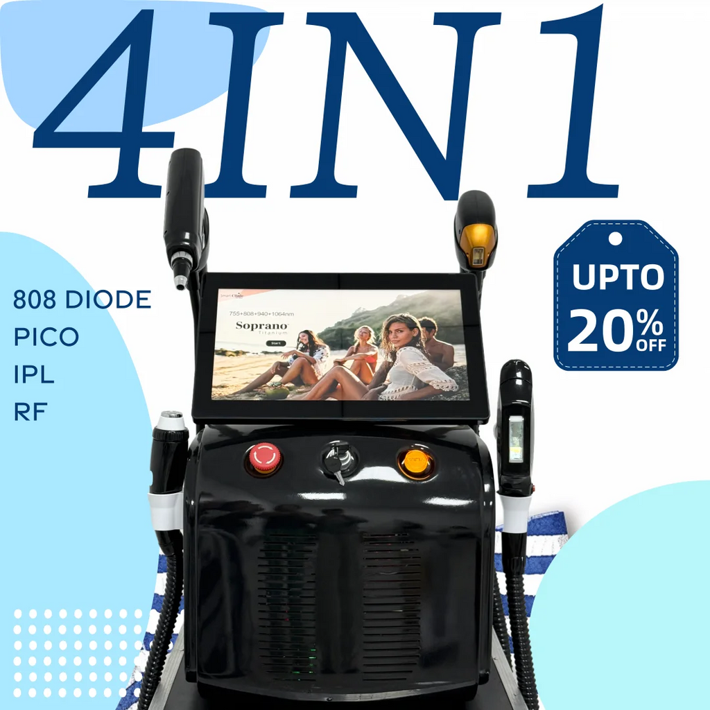 Depilación Láser de Diodo 4 en 1, Compresa de Hielo Indolora, Eliminación de Tatuajes con Picosegundos, Sistema de Enfriamiento Multifunción, RF4000W