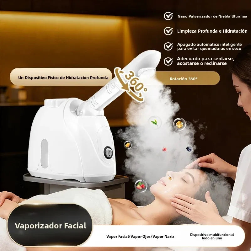 360 °   Vaporizador Facial Giratorio con Vapor Caliente, Instrumento de Belleza Multifuncional para Spa en Casa, Hidratación Profunda, Cuidado de la Piel