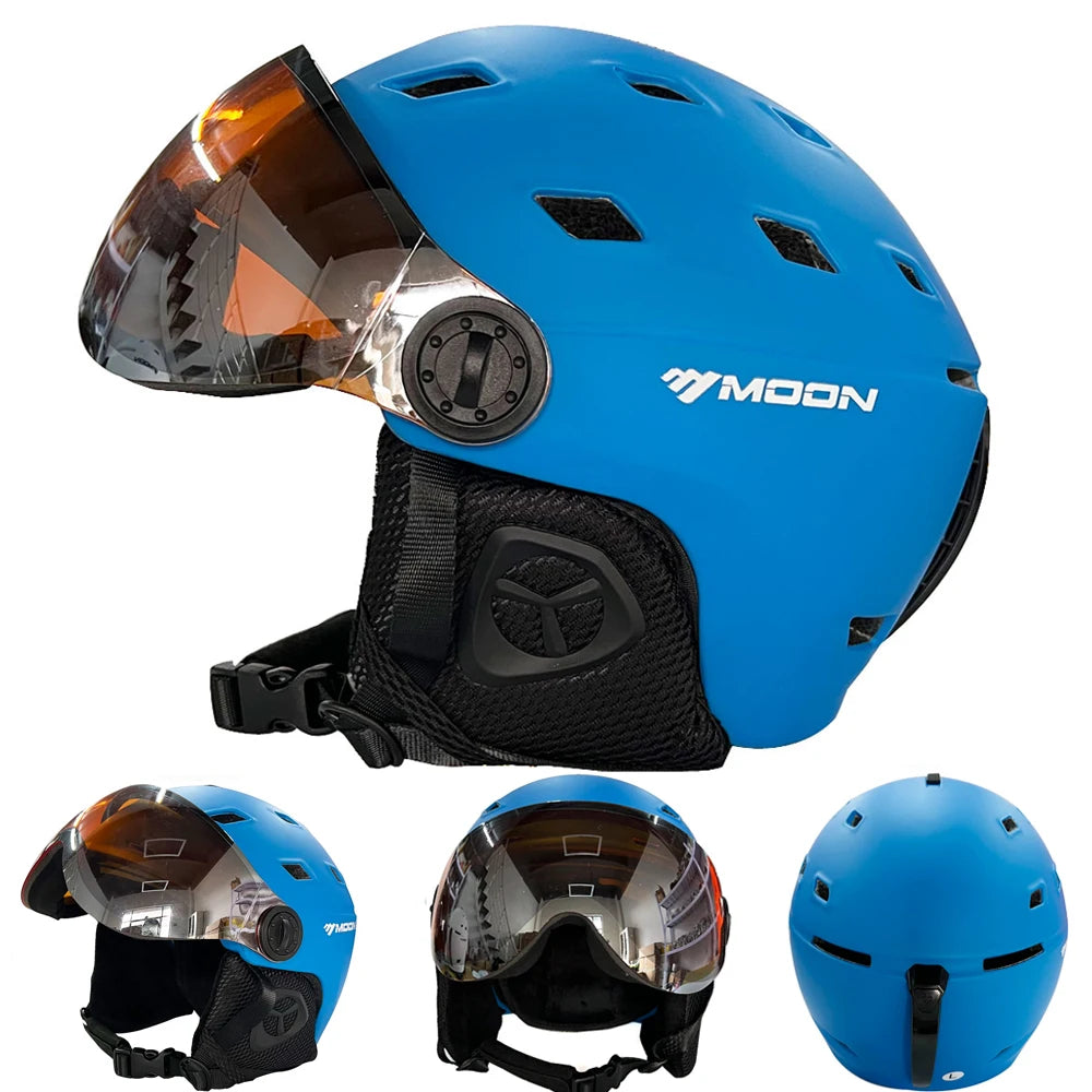 MOON-casco de esquí moldeado integralmente, gafas de PC + EPS, de alta calidad, para deportes al aire libre, esquí, Snowboard, monopatín