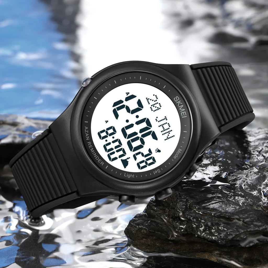Reloj Skmei para oración con brújula Qibla, alarma Adhan, calendario Hijri, luz de fondo, reloj islámico para hombre, modelo 1981