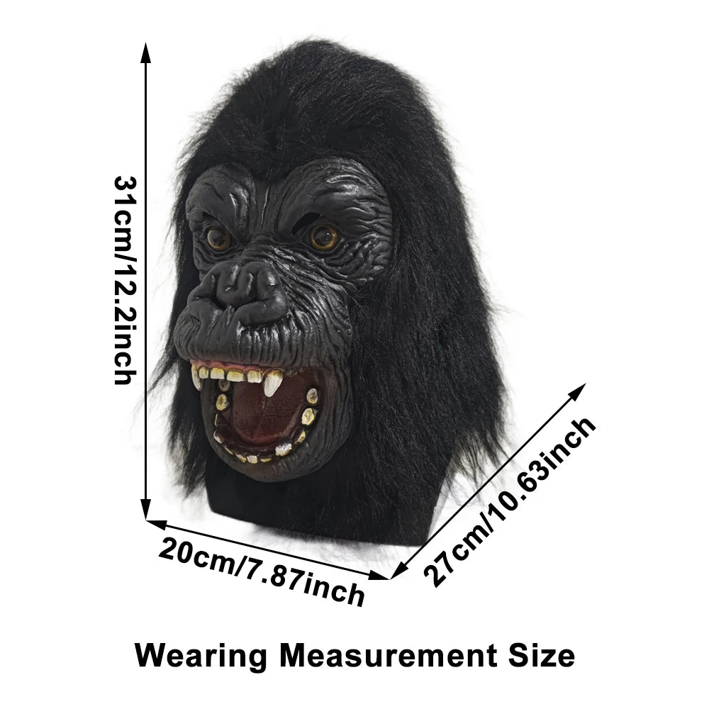 Máscara de gorila de King Kong vívida, máscara de látex de monstruo de terror con peluca, accesorio de disfraz de Halloween, decoración de Casa Encantada para fiesta de Carnaval