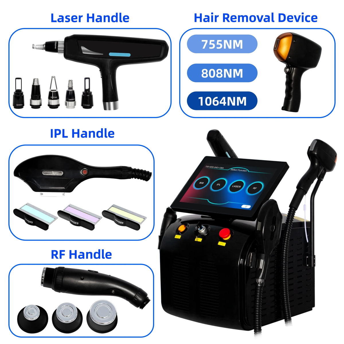 Máquina de salón con láser de diodo Soprano Titanium FAC 4 en 1 de 6000W, 755/808/810/830/940/1064nm, para depilación permanente e IPL, y eliminación de tatuajes.