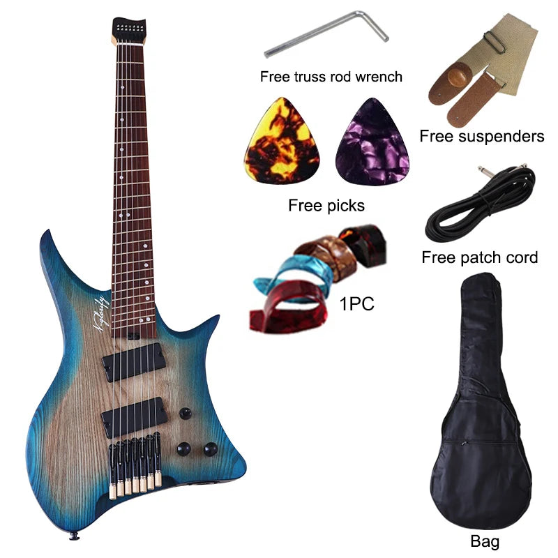 Guitarra eléctrica sin cabeza de 7 cuerdas, diseño de traste de 30 pulgadas, cuerpo de fresno sólido, escala 686, Mini guitarra mate Natural de alta calidad