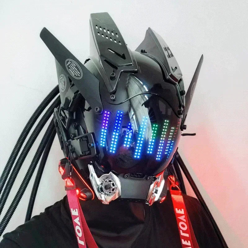 Máscara Cyber Punk, disfraces, máscara, Cosplay, soldado Mech con pantalla LED de subtítulos, casco de Control por aplicación de teléfono, accesorios de Bar para fiesta de Halloween