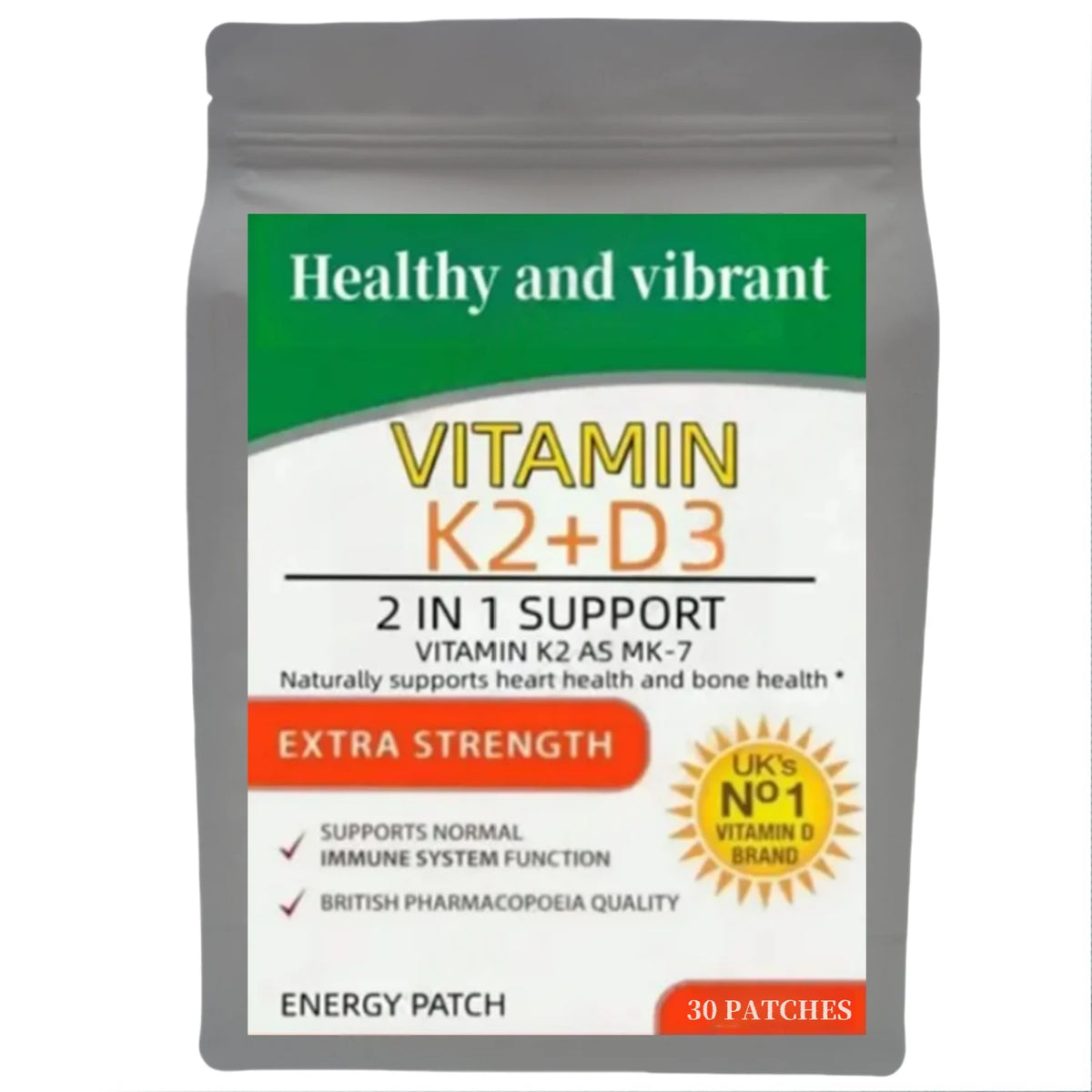 Parches transdérmicos de vitamina K2 (MK-7) premium sin OMG con vitamina D3 en oferta – Complejo biológicamente activo con biotina y ácido fólico