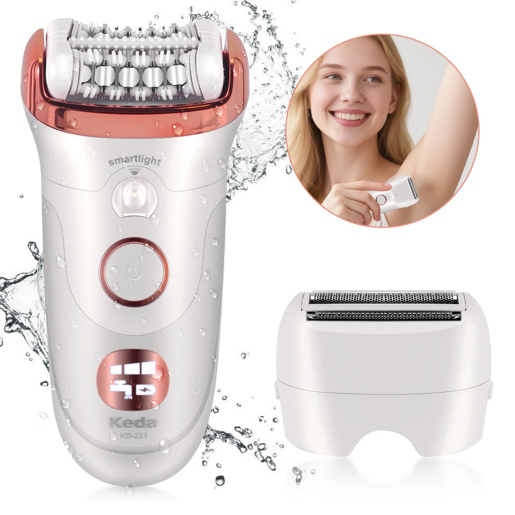 Depiladora Eléctrica Keda para Mujer, Rodillo Depilatorio Lavable para Uso Doméstico con Clip Privado y Luz