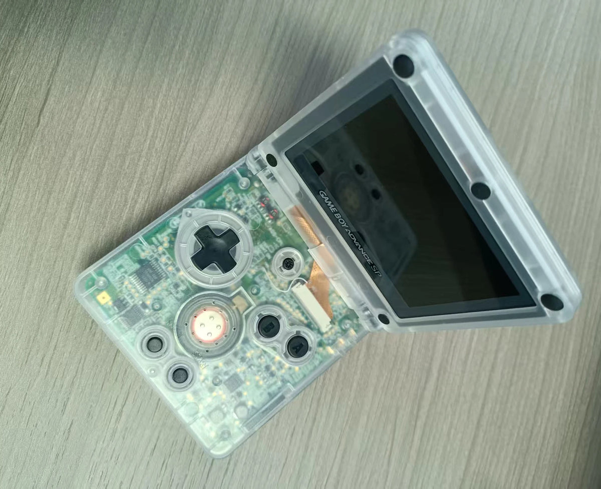 Gameboy Advance SP AGS-001 Consola de juegos GBA SP reacondicionada con nueva pantalla IPS Nueva carcasa y nivel de brillo ajustable
